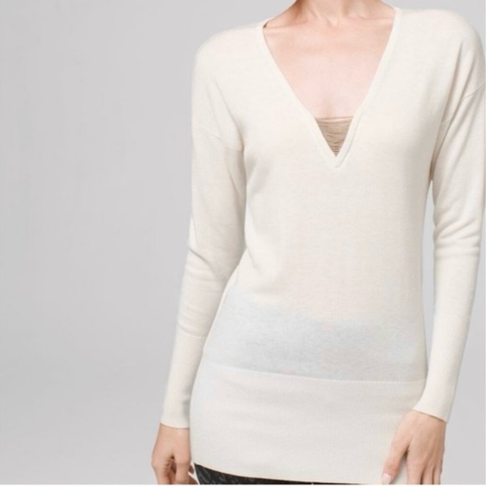 WHBM Ivory Ball Chain Tunic Long Sleeve Embellished Sweater S NWT Quiet Luxury